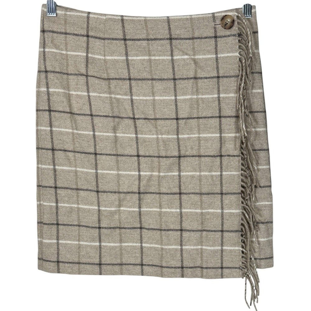 Brooks Brothers Wool Blend Windowpane Fringed Wrap Skirt Women's Size 8 - Picture 2 of 10